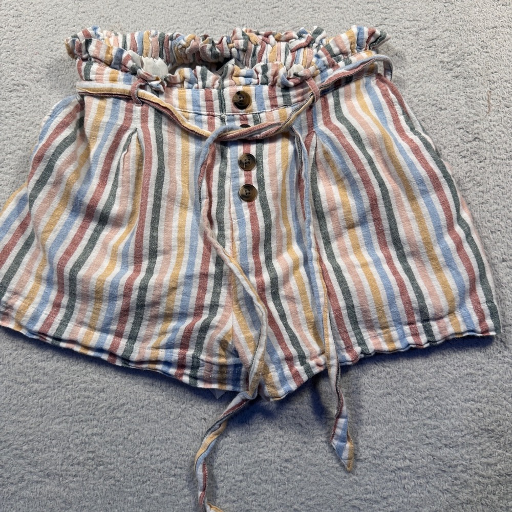 American Eagle Cotton Linen Striped Shorts XS High Rise Paper Bag Waist Tie